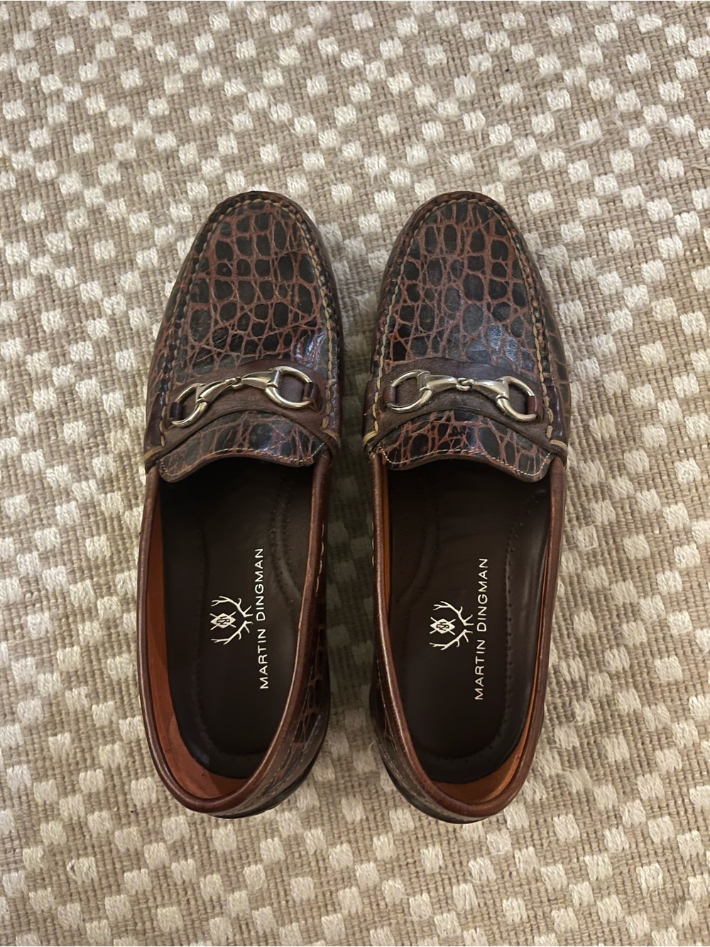 Martin Dingman Dark Brown Croc-Embossed Leather Bit Loafers